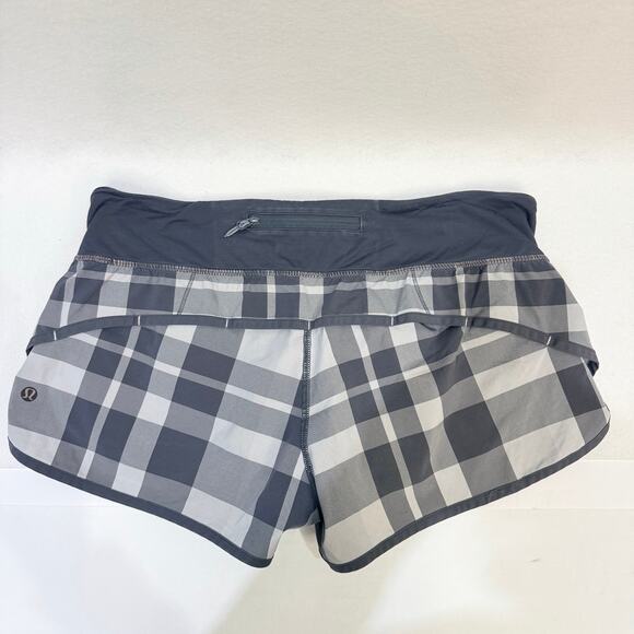 Lululemon Run Speed Shorts Foxy Plaid Gray Shades Lined Built in Briefs Size 6 - Picture 4 of 6